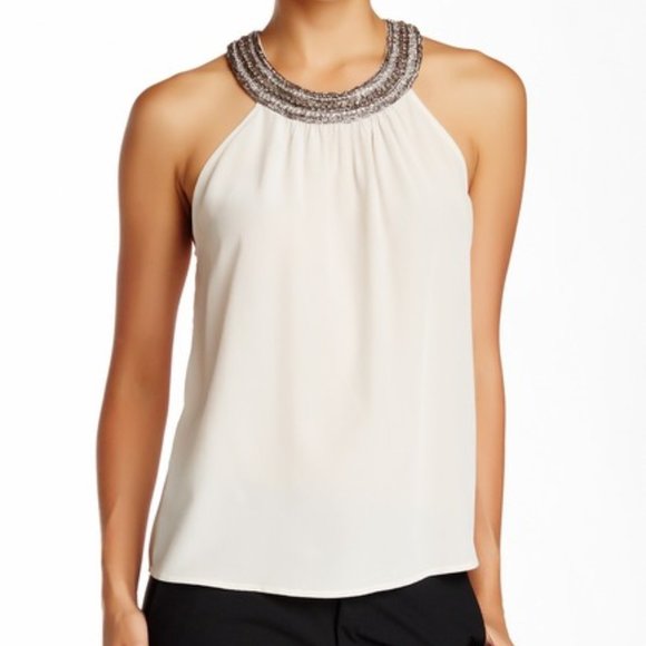 Joie Tops - Joie Hortencia Embellished Silk Sleeveless Blouse